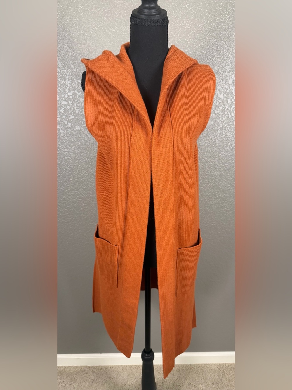 Anthropologie Sleeveless Hooded Long Vest - Burnt Orange